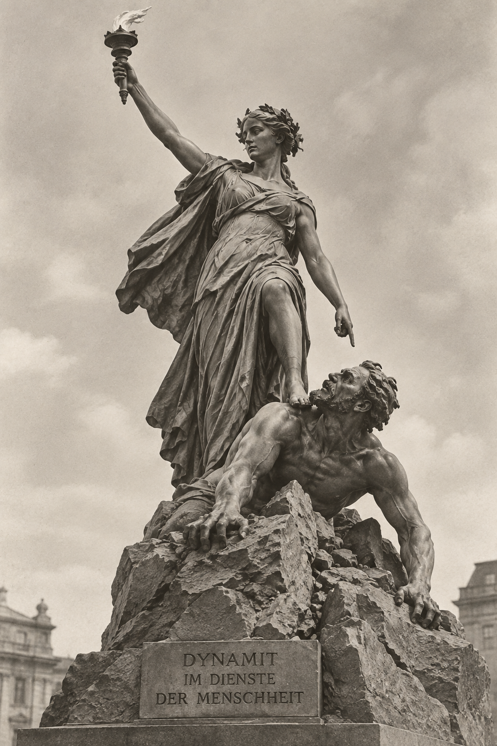 AI-assisted artist's impression of Hugo Rheinhold's lost Dynamit im Dienste der Menschheit