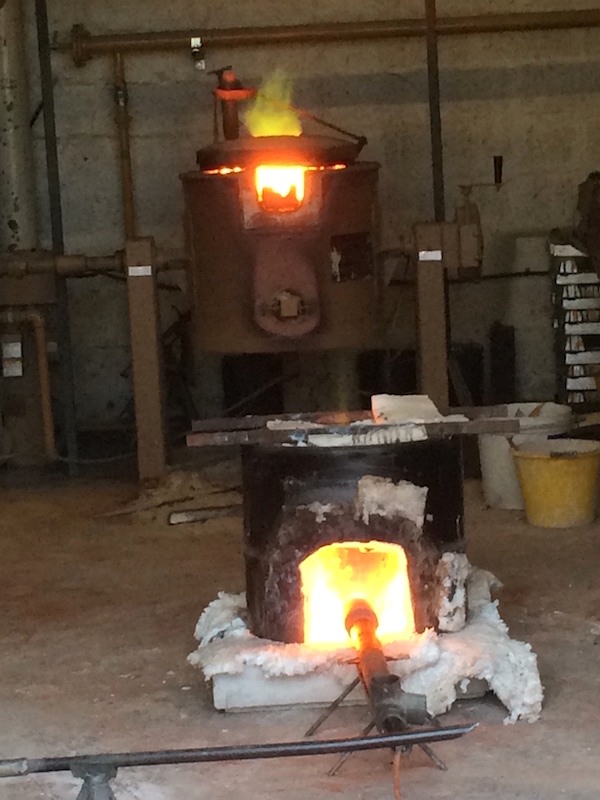 Hot furnace during bronze casting at Powderhall Bronze