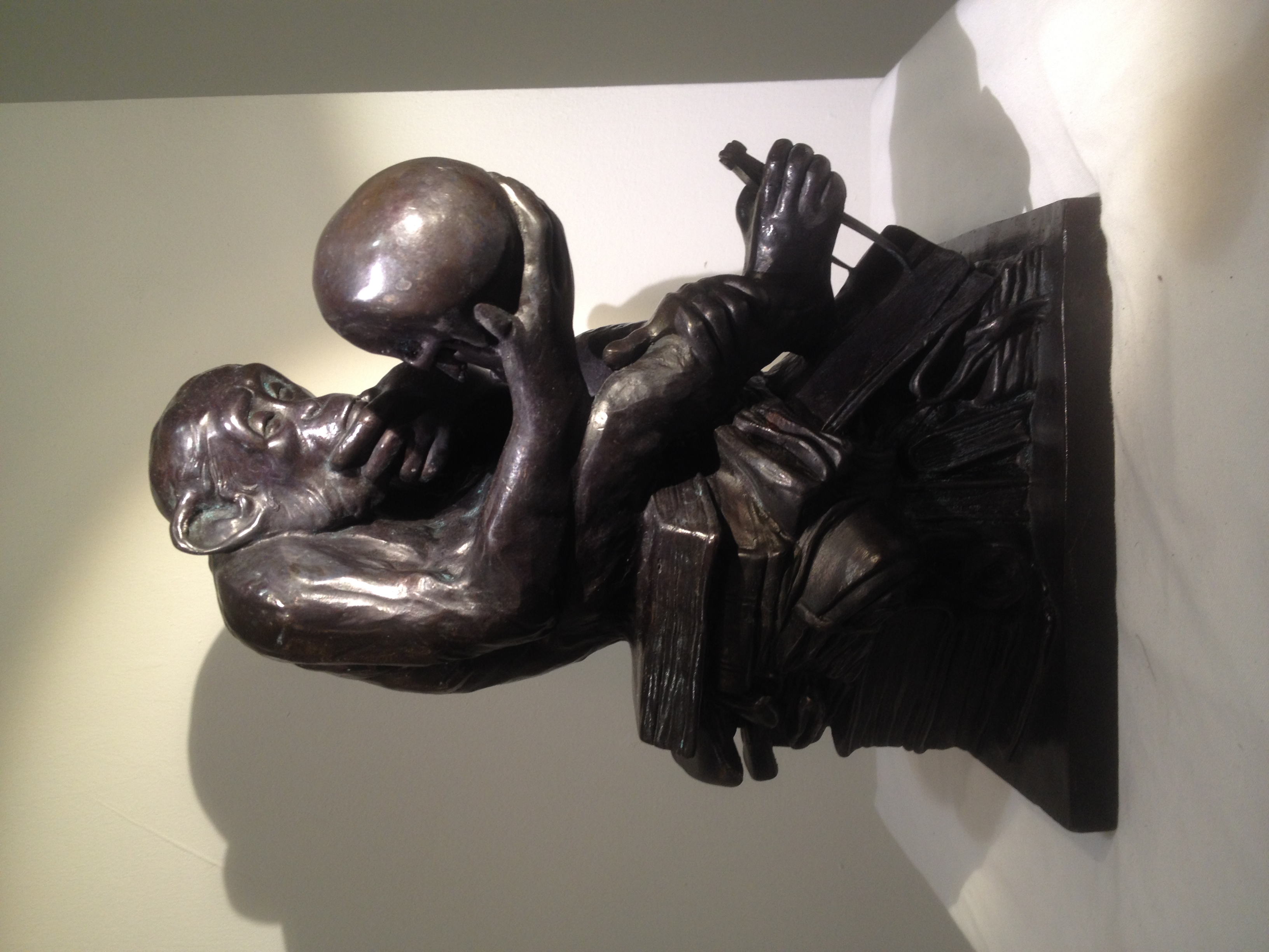 Complete present-day Edinburgh bronze, showing the ape, skull, books, base and callipers